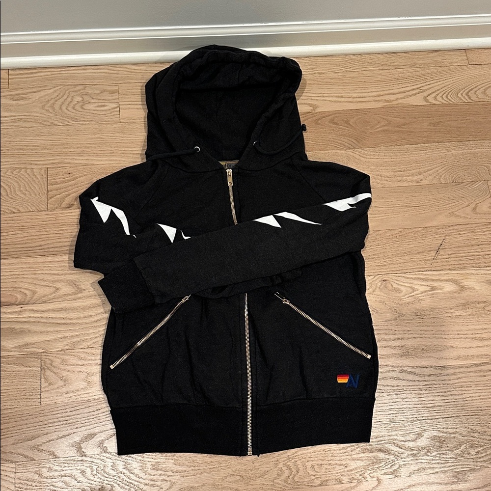 Aviator Nation Dark Gray Hoodie with Gold Zipper
